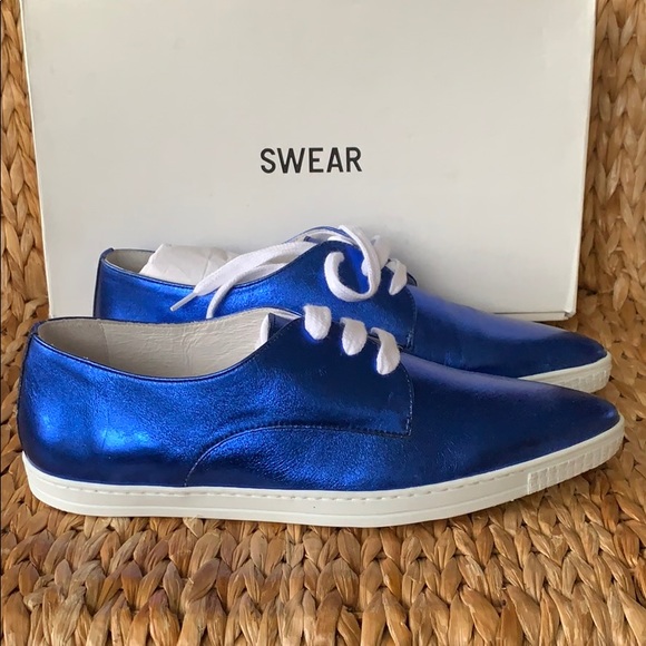 New Swear Cobalt Blue Metallic Leather Sneakers size 40 / 9.5 - Picture 1 of 8